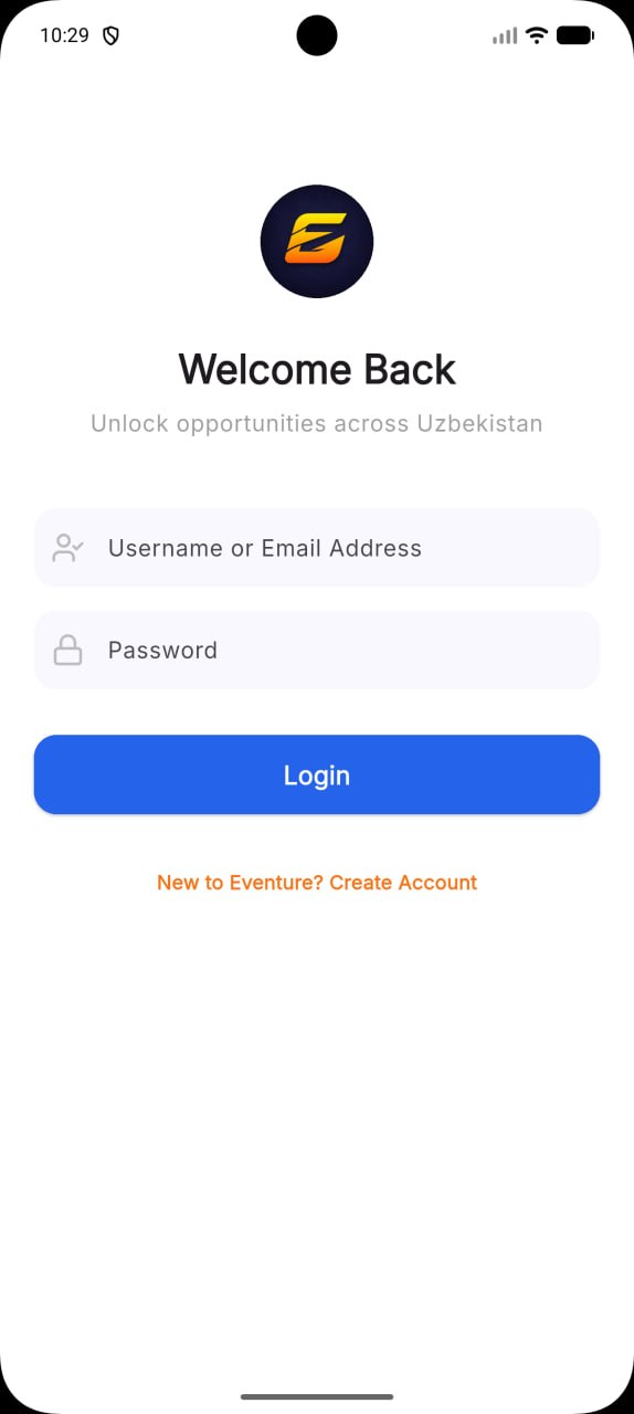Eventure App Screen 1